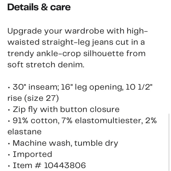 HUSDON NOA YVONNE HIGH RISE STRAIGHT CROP JEAN W/STRETCH AND FADING DETAILS - Picture 3 of 16